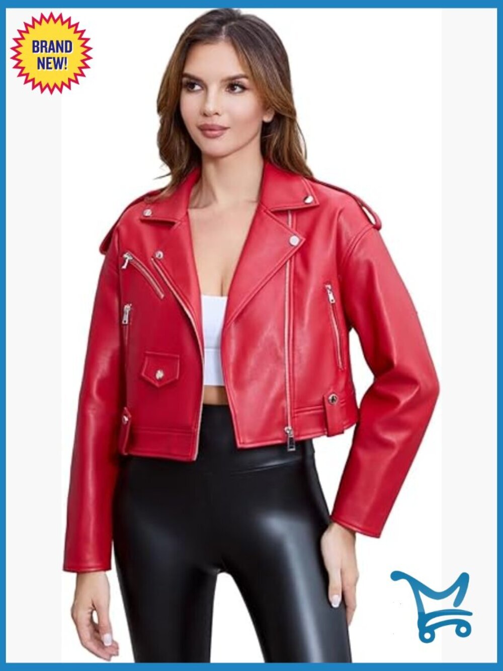 Crop Faux Leather Zip Up Moto Biker Jacket